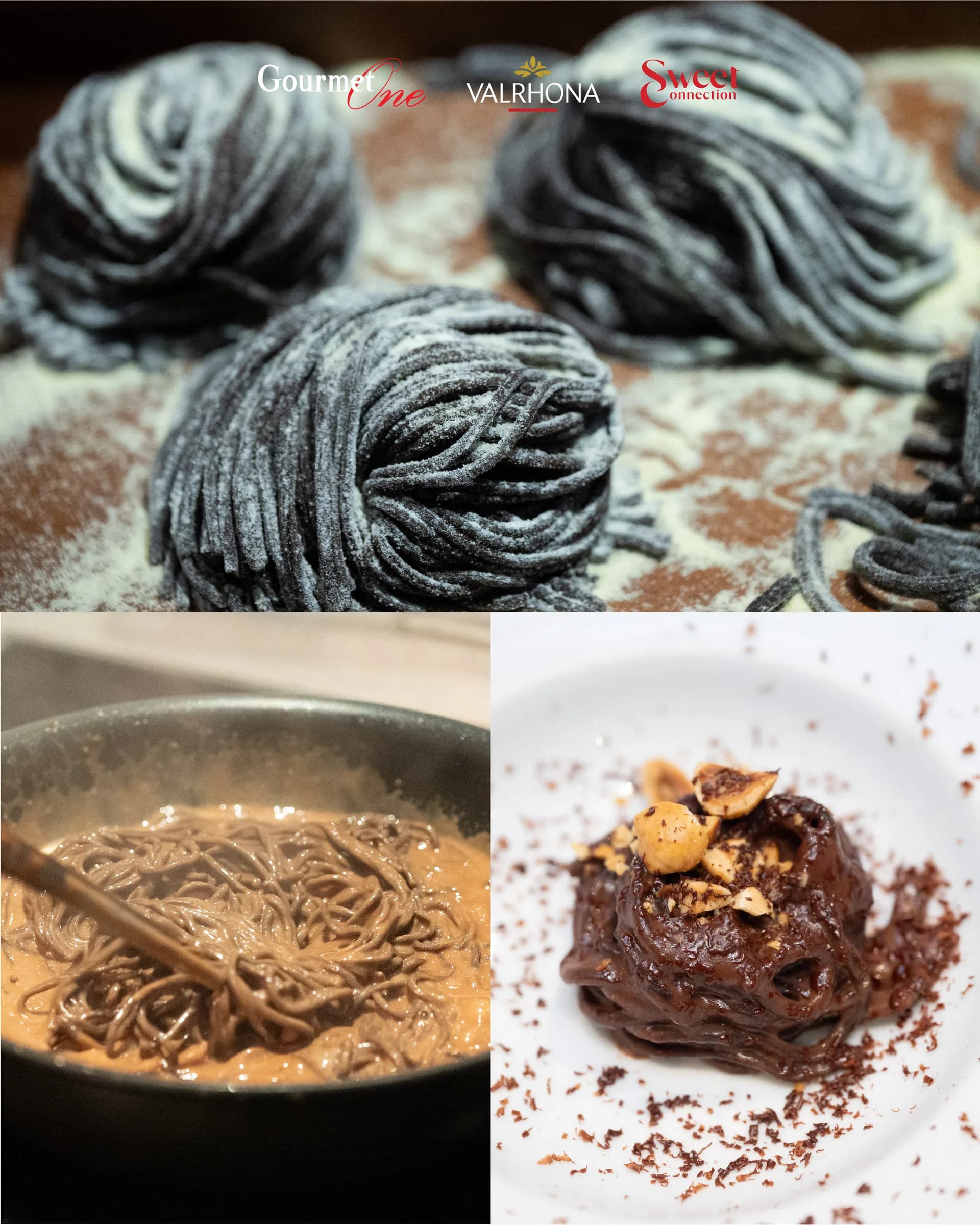 Three intricate plated chocolate creations featuring Guanaja 70%.