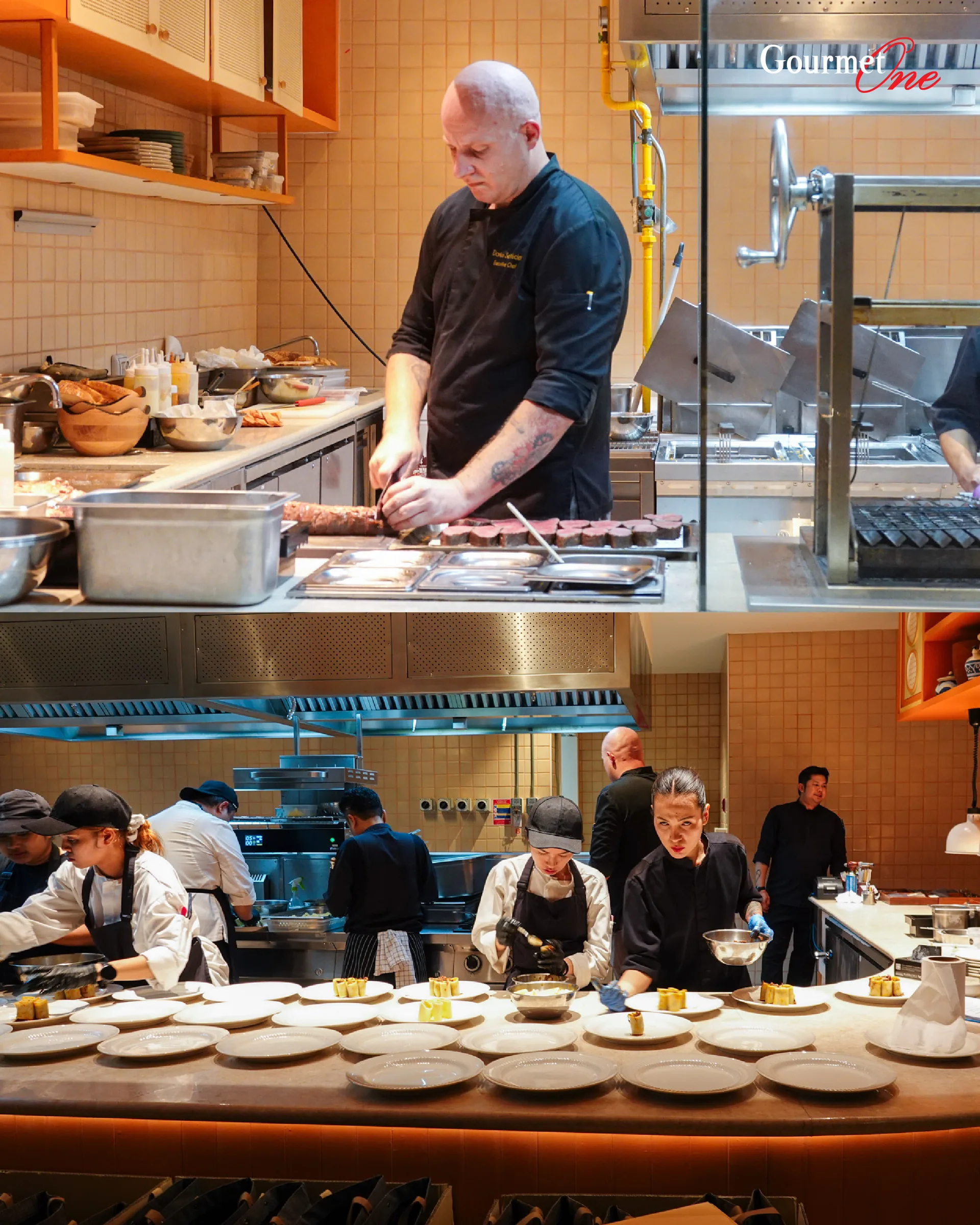 Chef Darius Gabriel Benjamin preparing the dinner with the kitchen team.