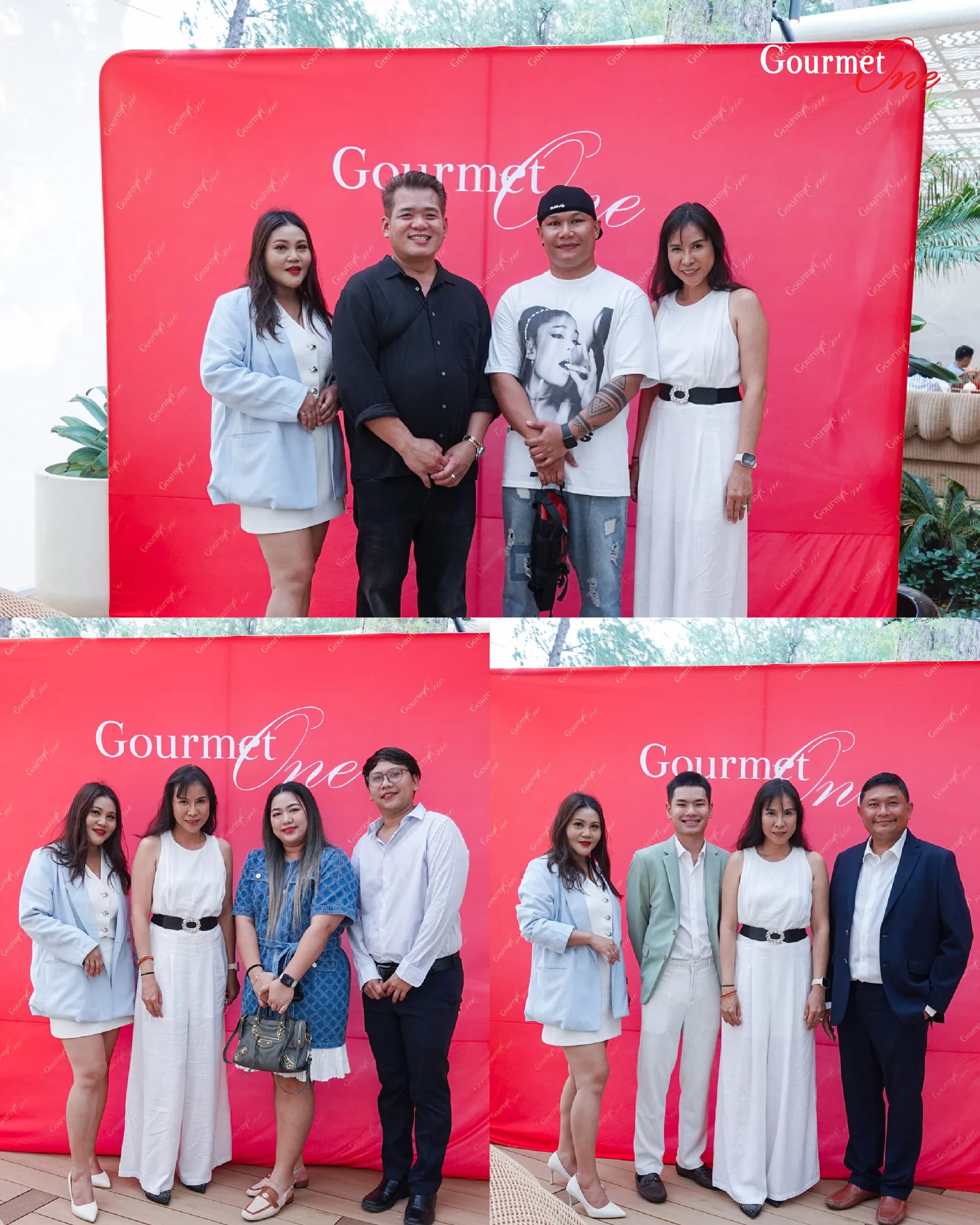 Guests gathered for photographs in front of the Gourmet One backdrop.
