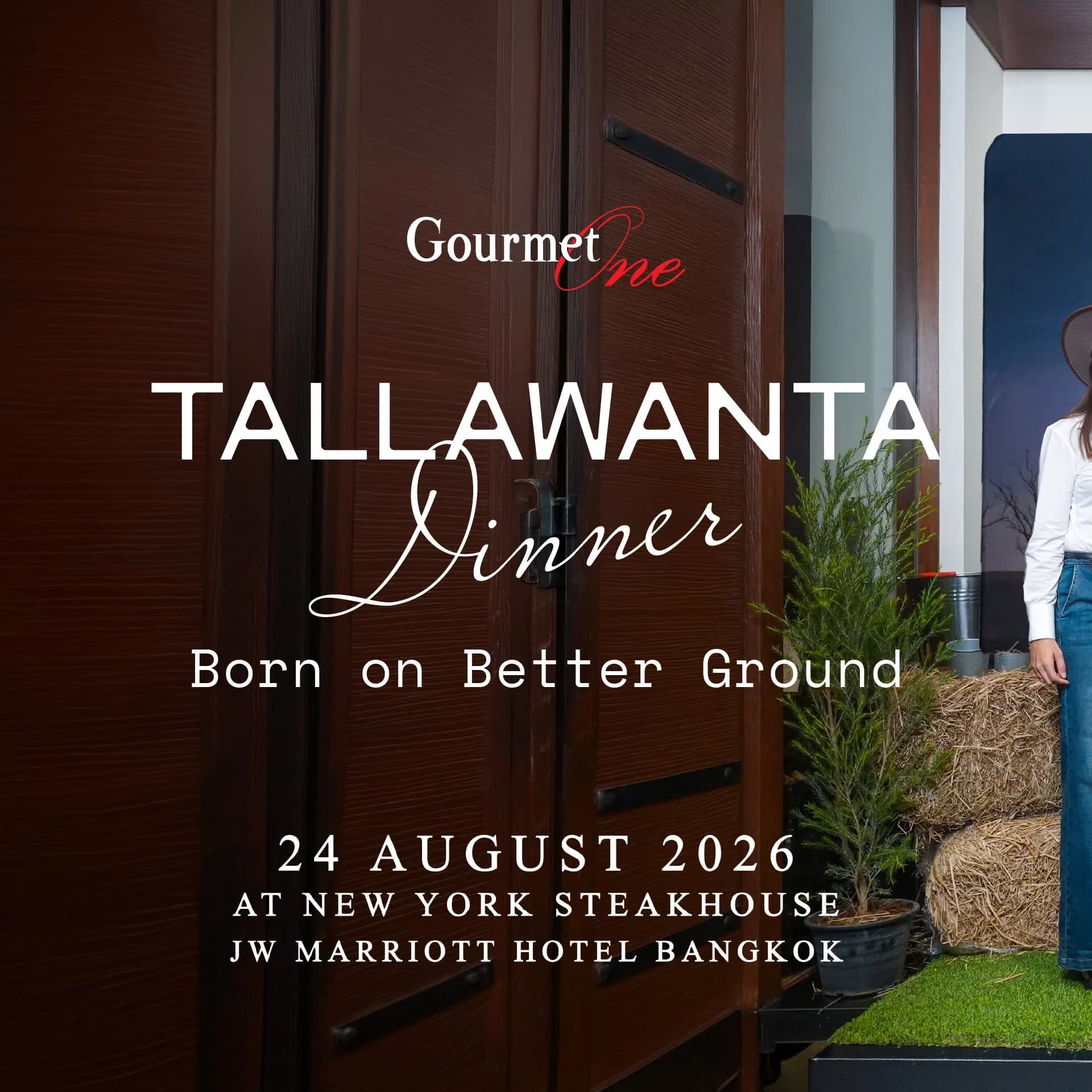 TALLAWANTA Dinner artwork announcing 24 August 2026 at New York Steakhouse, JW Marriott Hotel Bangkok.