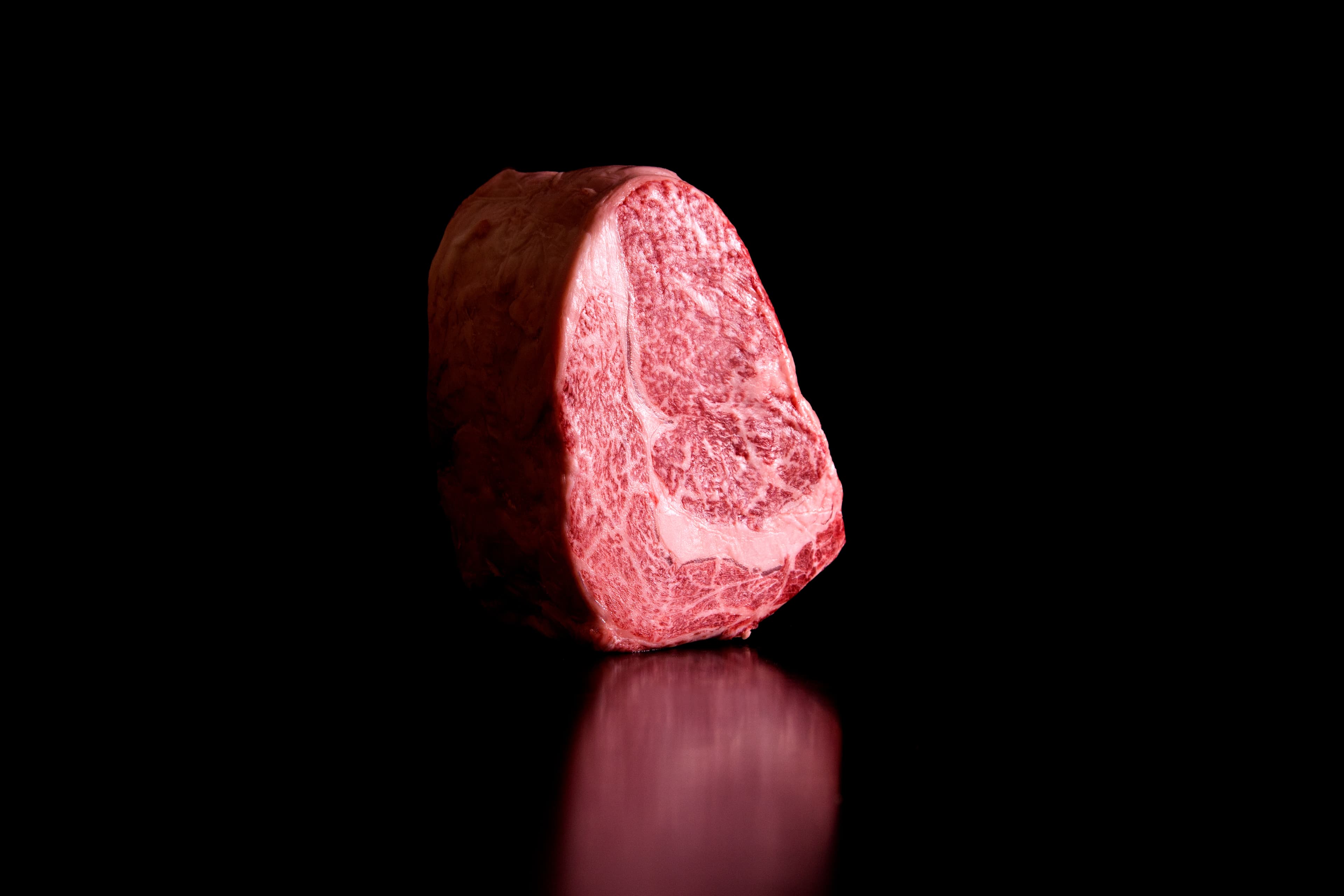 A close-up of the intricate marbling in a Wagyu beef cut